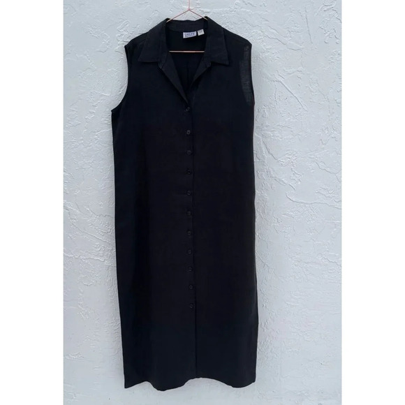 Chicos Design Womens Sleeveless Button Down Collared Maxi Dress Black Sz 3 - Picture 1 of 6